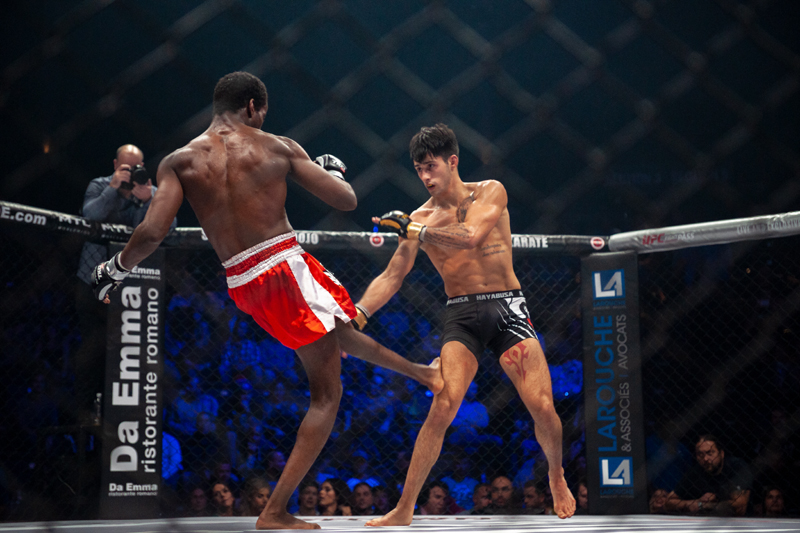 Jourdain eats a leg kick from Lilja || photo: Kieron Yates