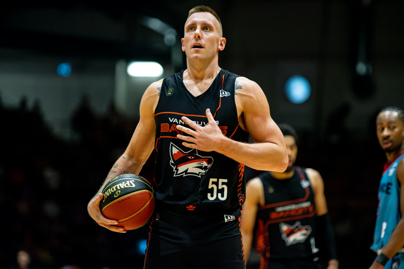 Mitchell Creek of the Vancouver Bandits prepares to take a free throw against the Montreal Alliance on July 28, 2024 at the Verdun Auditorium.