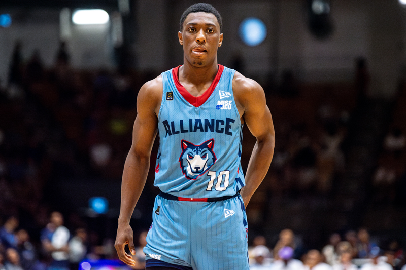 Devonté Bandoo of the Montreal Alliance at the Verdun Auditorium on July 28, 2024 when Montreal took on the Vancouver Bandits in CEBL action.