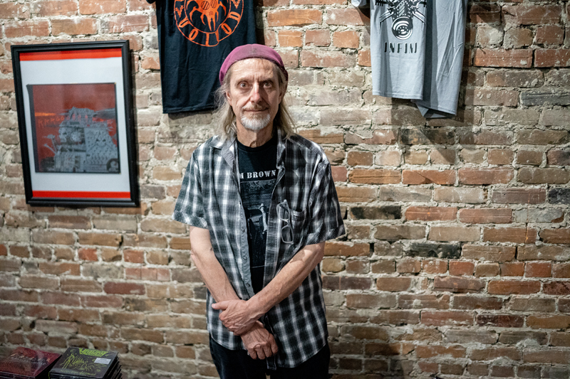 Ralph Alfonso, owner of the BBAM! Gallery in Montreal, during at exhibition of Voivod art drawn by the bands drummer, Away. July 30, 2024. Photo by Kieron Yates