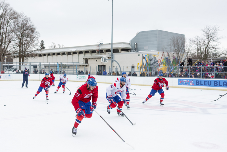 NDG, Quebec - FEBRUARY 20:Montreal Canadiens Outdoor Practice at the Parc de la Confederation on February 20, 2026 in NDG, Quebec, Canada. (Photo by Pierre Bourgault/Club de hockey Canadien inc.)