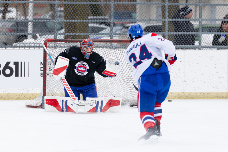 NDG, Quebec - FEBRUARY 20:Montreal Canadiens Outdoor Practice at the Parc de la Confederation on February 20, 2026 in NDG, Quebec, Canada. (Photo by Pierre Bourgault/Club de hockey Canadien inc.)
