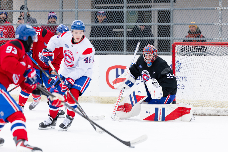 NDG, Quebec - FEBRUARY 20:Montreal Canadiens Outdoor Practice at the Parc de la Confederation on February 20, 2026 in NDG, Quebec, Canada. (Photo by Pierre Bourgault/Club de hockey Canadien inc.)