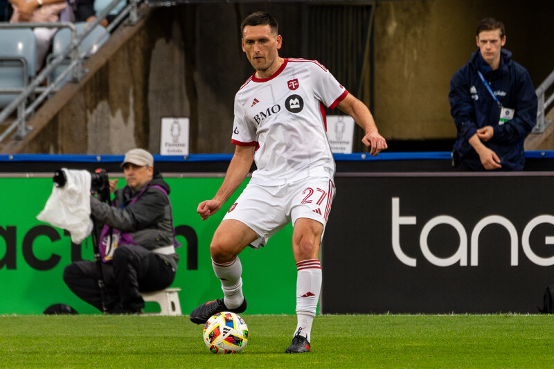 Shane O'Neill of Toronto FC versus CF Montreal at Stade Saputo on July 20th, 2024 .
